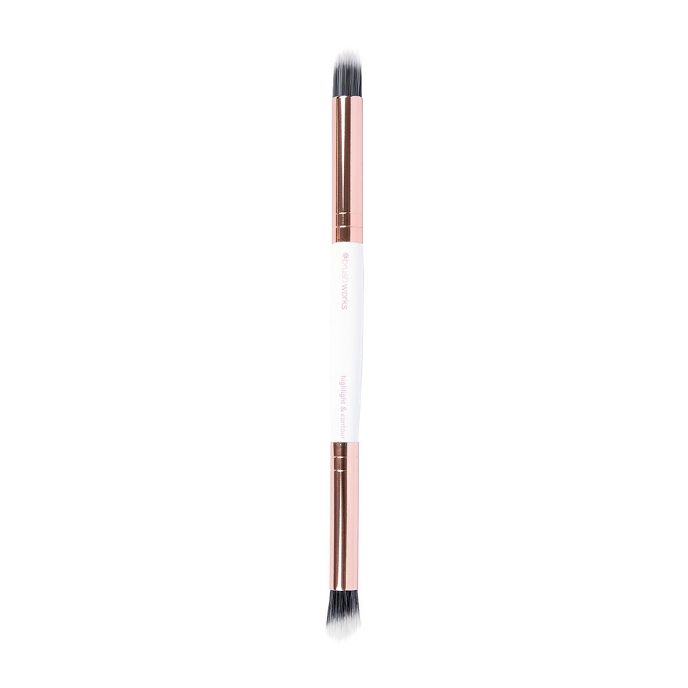 Brushworks Highlight & Contour Brush- Pink & Gold