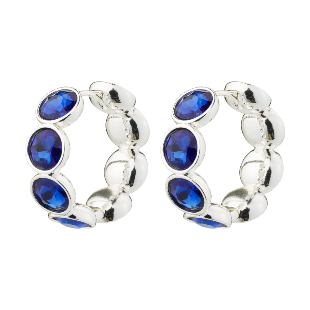 Pilgrim Callie Recycled Crystal Hoop Earrings Silver Plated Blue