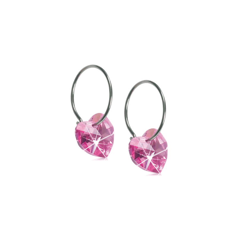 Blomdahl - Ear Ring 14 mm, Pendant Heart, 10mm Rose