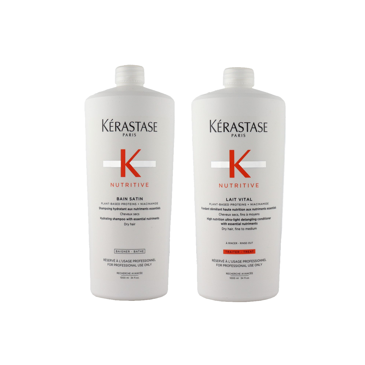 Kérastase Nutritive Bain Satin 1000ml + Kérastase Nutritive Lait Vital Conditioner 1000ml