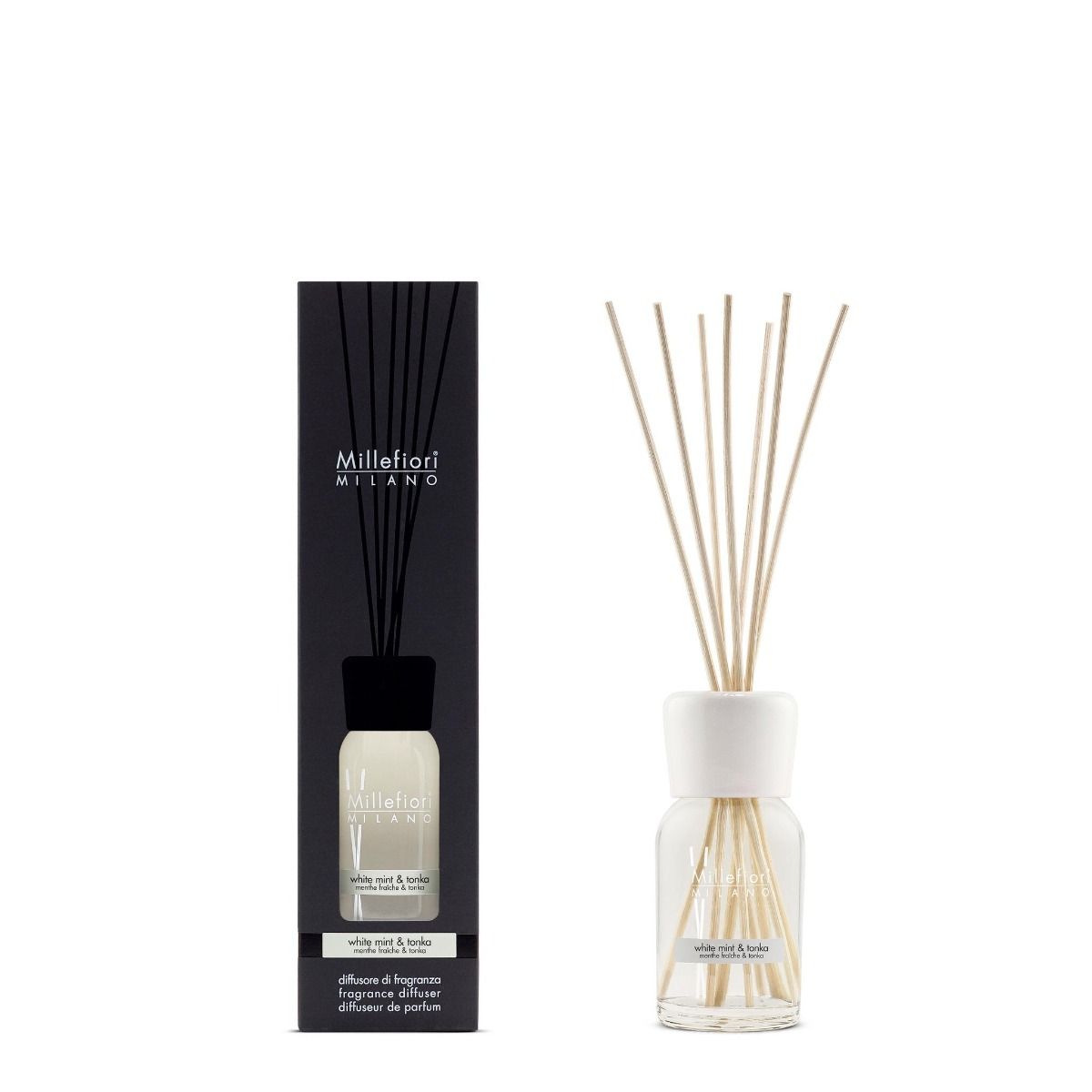 Millefiori Milano Natural - Stick Diffuser 100ml White Mint & Tonka